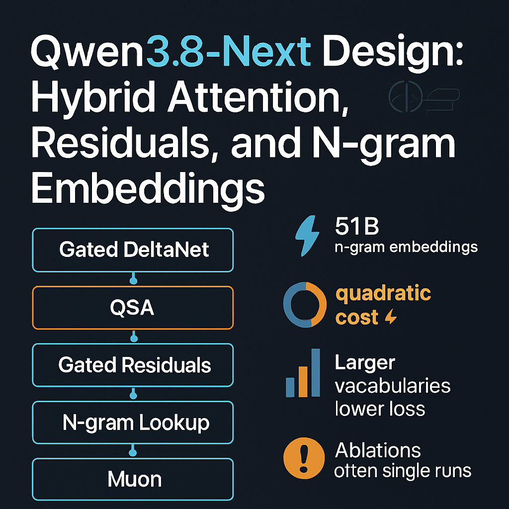 Qwen3.8-Next Design: Hybrid Attention, Residuals, and N-gram Embeddings